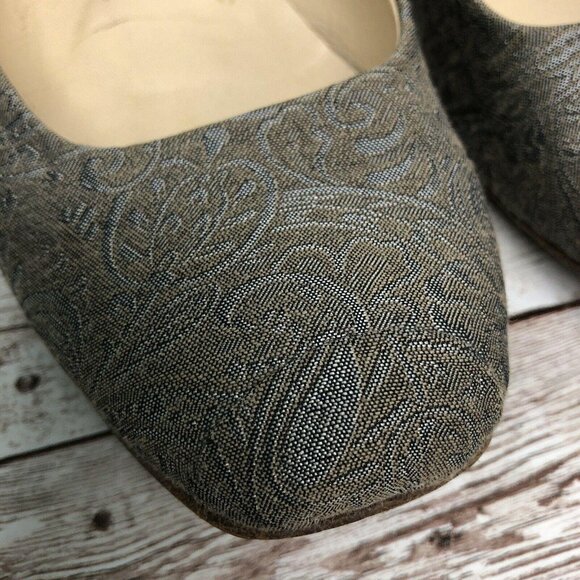 6.5 M Marchez Vous Italy XO Yeardley Paisley Brocade Blue Gray Ballet Flat Shoes - Picture 5 of 12